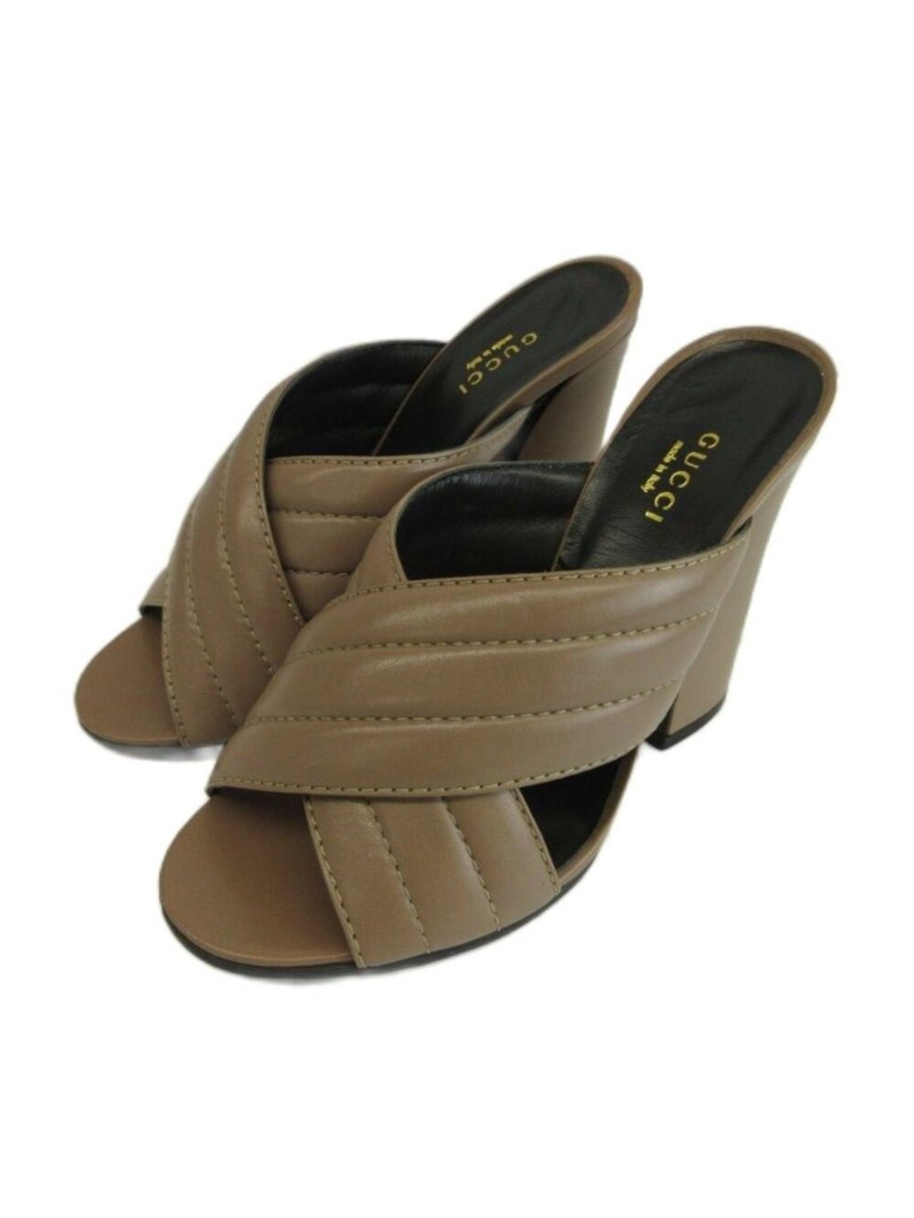 Gucci Webby Leather Cross Strap Sandals Quilted Open Toe Chunky Heel